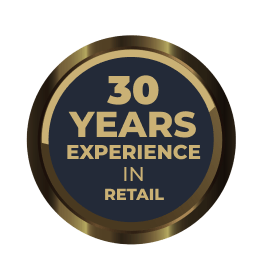 Badge showcasing that we have 30 years of experience in retail